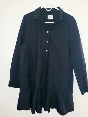 Tuckernuck Women's Black Callahan Shirt Dress Women's XXL Ruffle Hem Swing Style